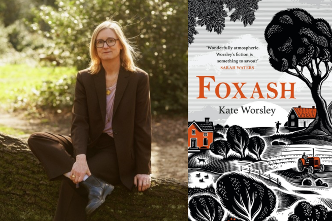 Photo of author Kate Worsley alongside image of Foxash book cover