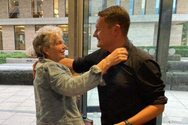 The moment Wes Streeting is reunited with his former teacher Dorothy Eden. Photo by Colchester Labour Party